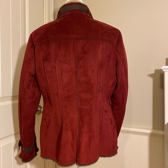 123 Paris Faux Fur/Suede Coat Burgundy 42/L - Picture 12 of 16